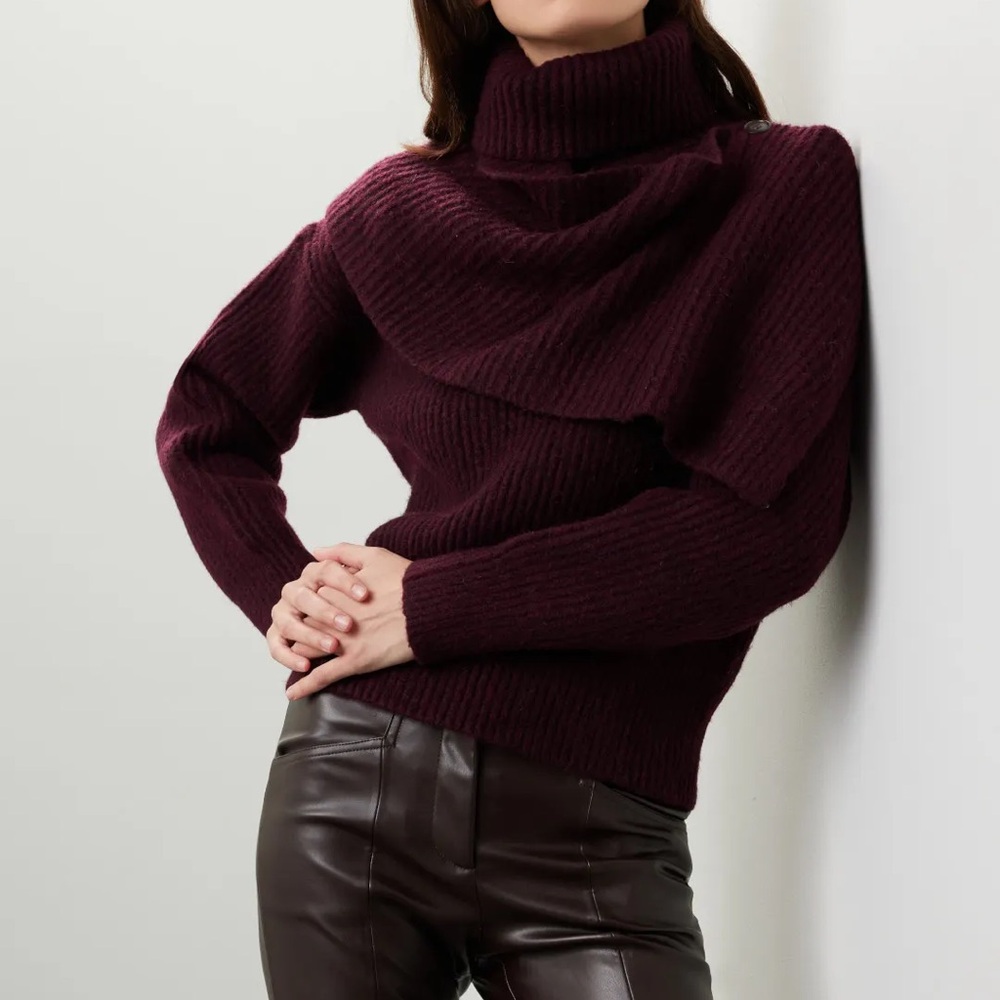 THAKOON COLLECTIVE CHUNKY SCARF TURTLENECK SWEATER IN BURGUNDY SUZE LARGE $275